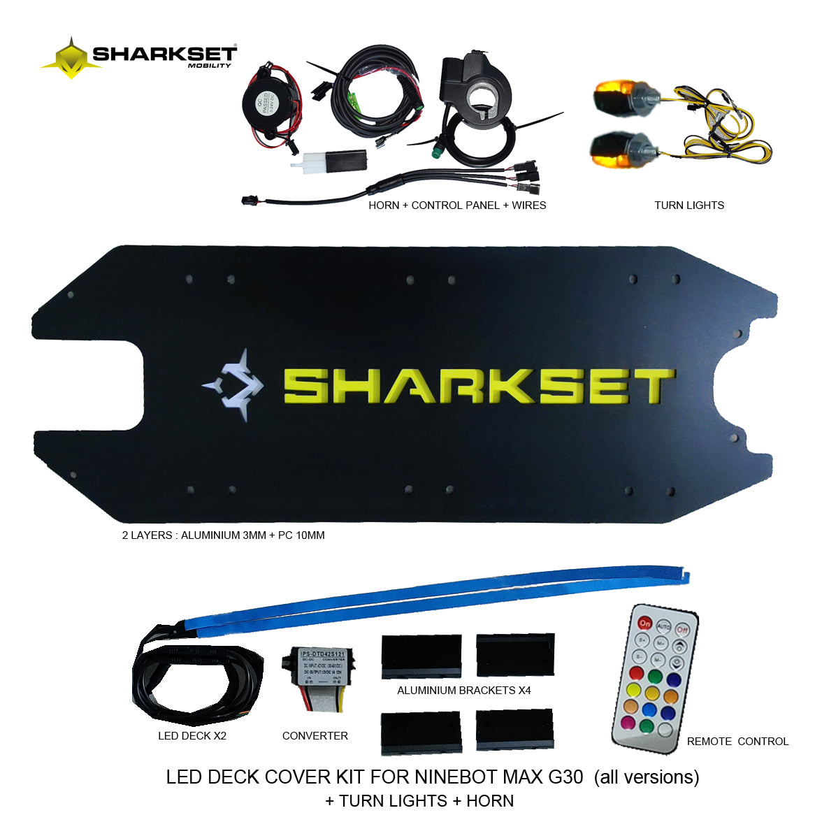 SHARKSET Deck led+turn signals+horn "NINEBOT MAX G30" 